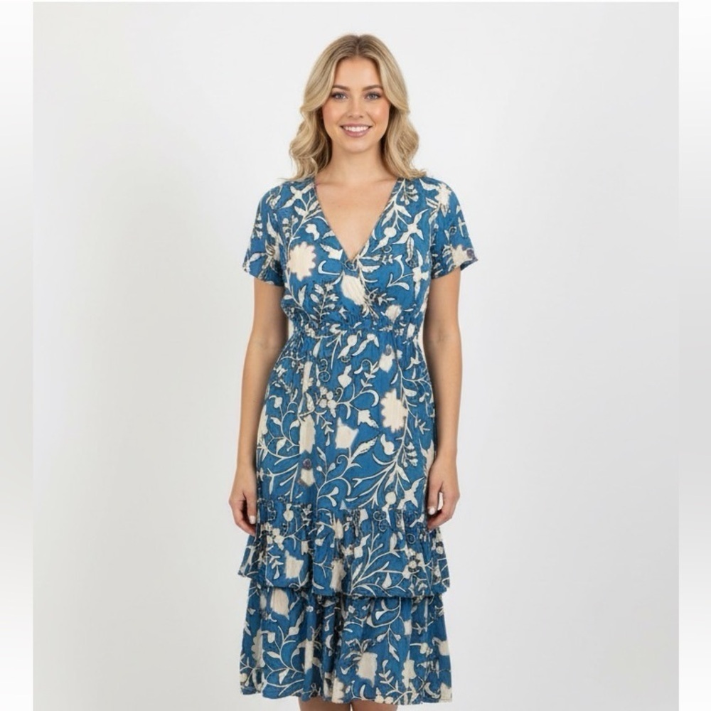 Knox Rose Blue and White tiered Wrap Midi Dress size xsmall